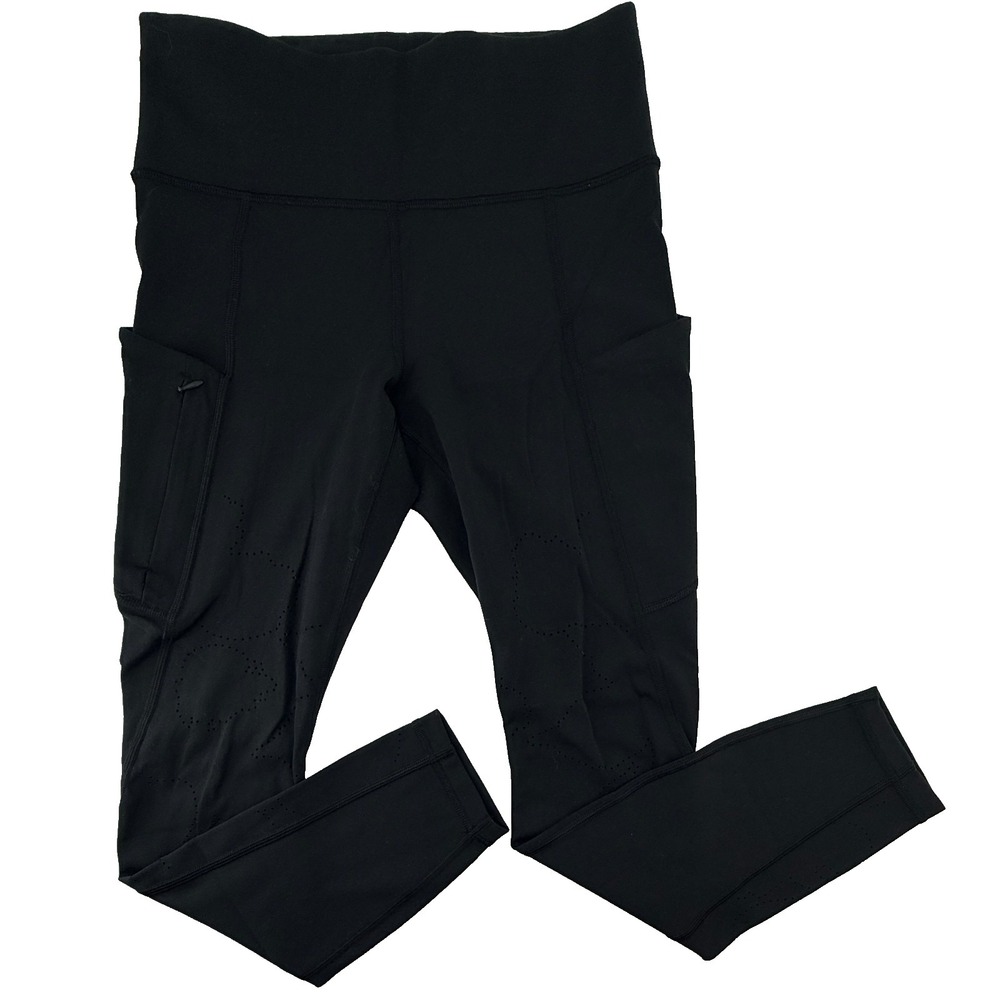 Athleta Womens Small Leggings Black High Rise Pockets Perforated Ankle Yoga Pant